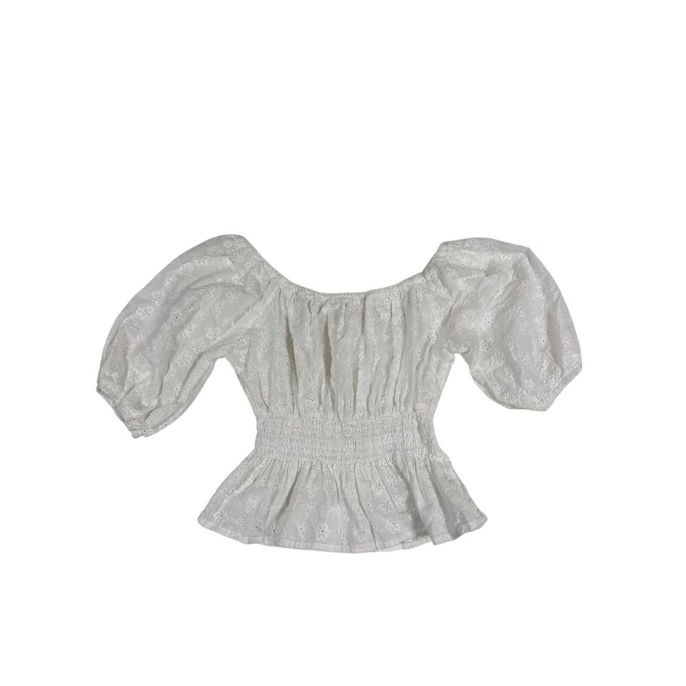 La Diosa Women’s Top Eyelet Off The Shoulder Elastic Waist Crop Feminine White S